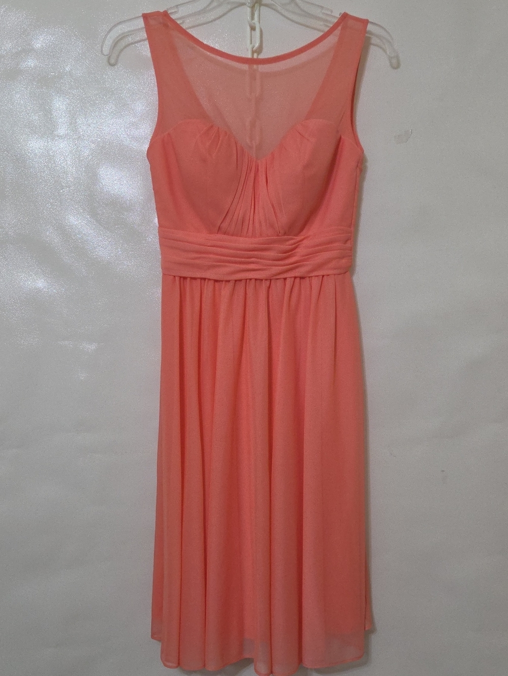 David's Bridal Women's Sleeveless Coral Chiffon Formal Dress - Size 2